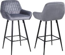 RRP £129 ralex-chair Bar Stools Set of 2 Grey Velvet Fabric with Backrest and Armrest, High Stools