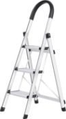 RRP £59.99 WolfWise 3-Step Stool Ladder Portable Folding Anti-Slip with Rubber Hand Grip 330lbs