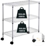 RRP £54.99 Actask 3-Shelf Shelving Unit on Wheels with Height-Adjustable Shelves and Levelling Feet,
