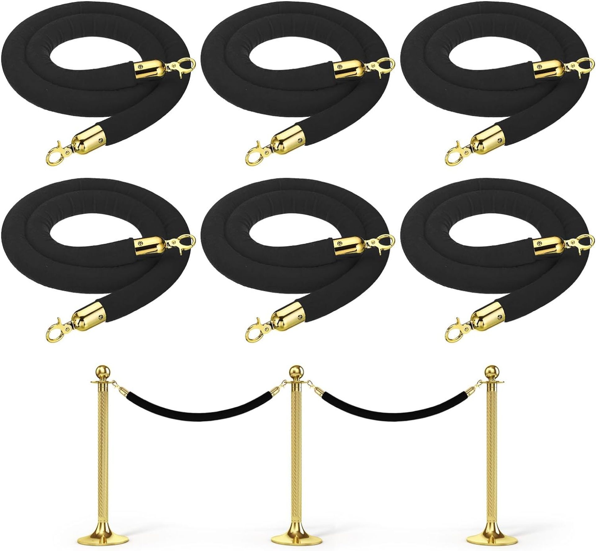 RRP £49.99 PATIKIL 5 Feet Black Velvet Stanchion Rope, 6 Pack Crowd Control Barrier Rope with Snap