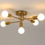 RRP £28.99 AUA Modern Sputnik Chandelier Ceiling Light, 5 Lights Golden Semi Flush Mount Ceiling