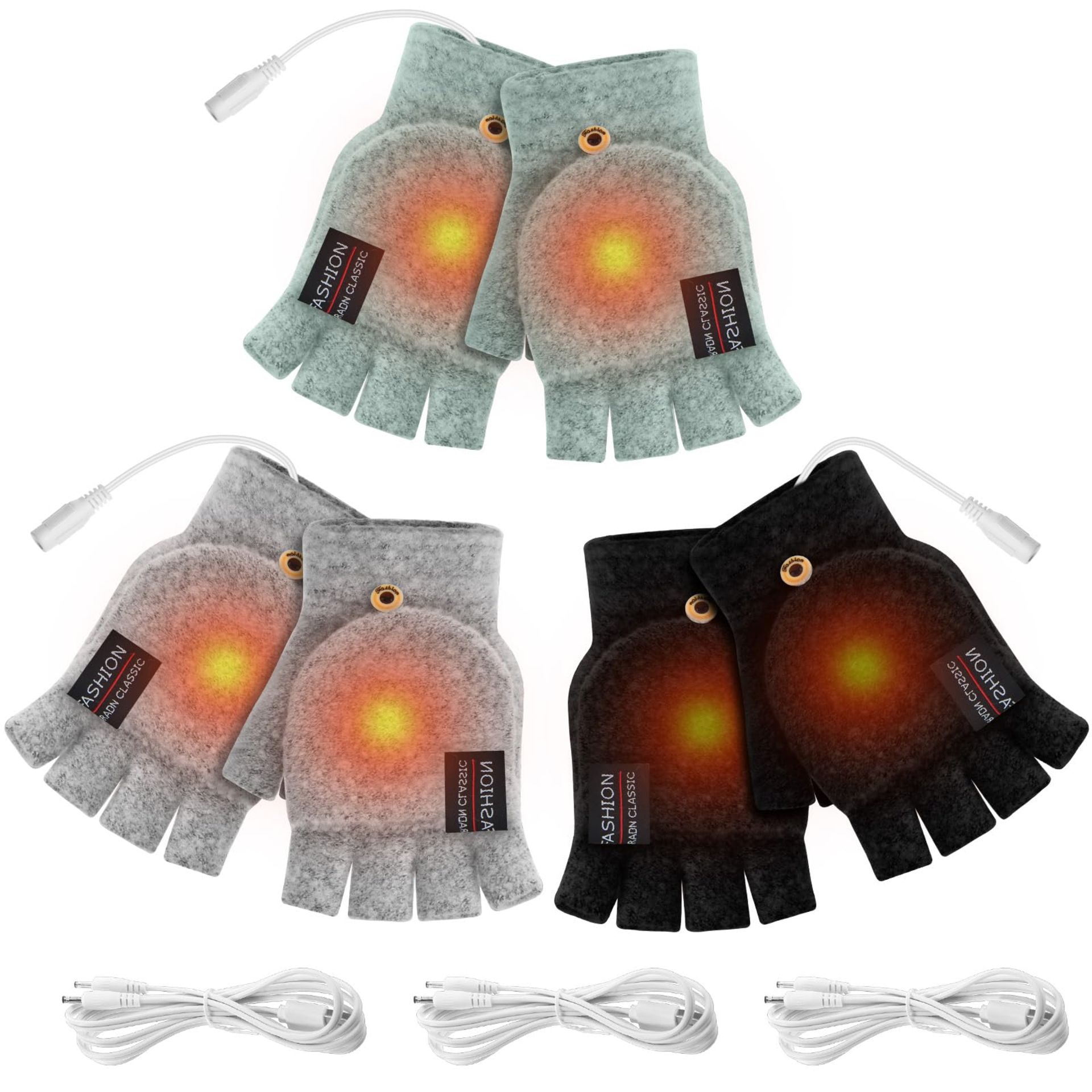 RRP £19.99 SATINIOR 3 Pairs USB Heated Gloves Unisex Winter Hands Warm Laptop Gloves Full Half