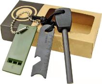 Set of 2 x Magnesium Rod Drilled Flint Fire Starter kit with Survival Whistle - 7 Functions