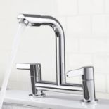 RRP £41.99 Kitchen Mixer Tap 2 Hole with 360° Aerator, Swivel Sink Bridge Taps Monobloc Dual Lever