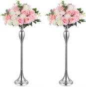 RRP £32.99 Nuptio Silver Vase for Wedding Centrepieces Table - 2 Pcs 75cm Tall Metal Flower Vases