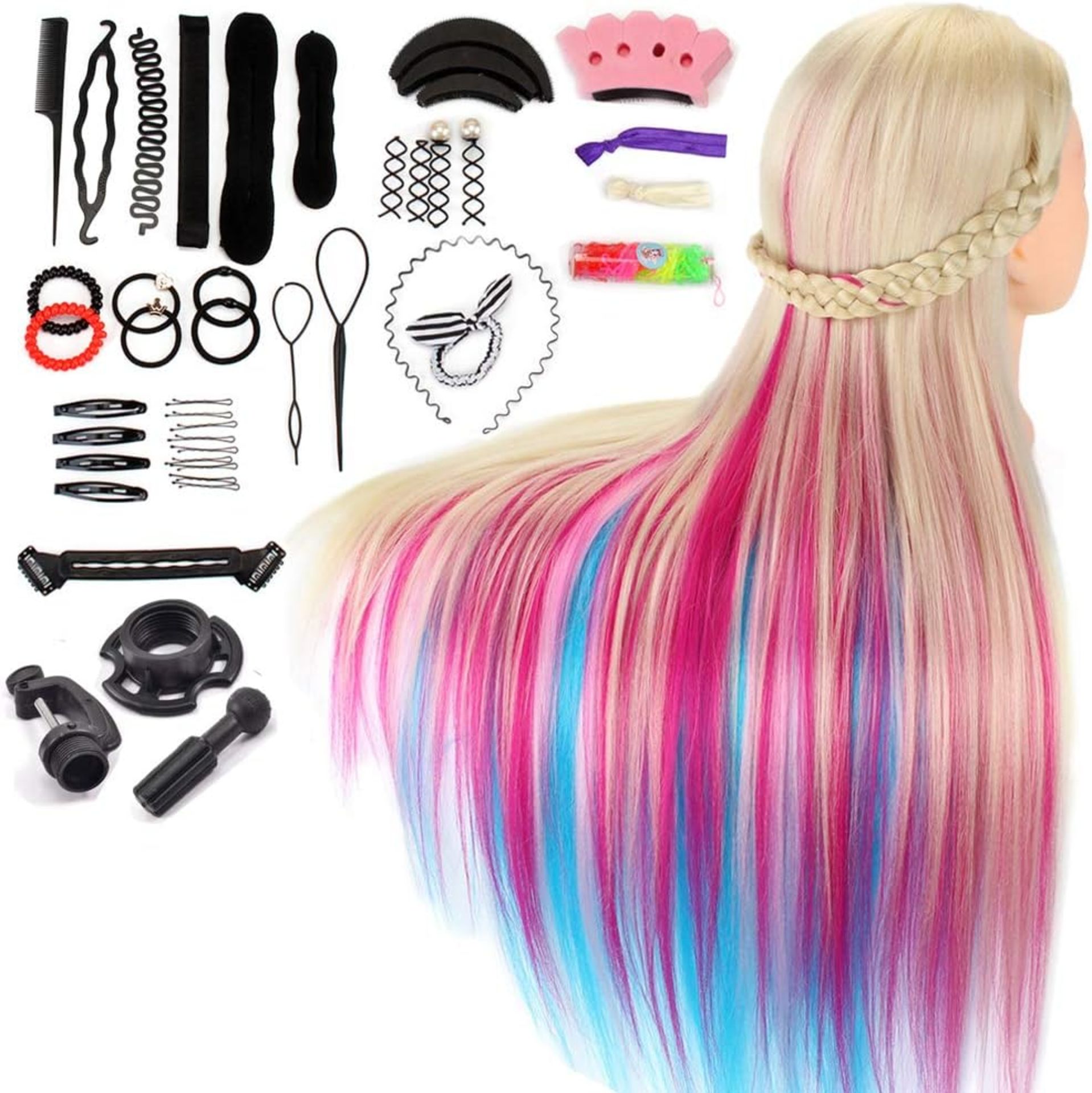 RRP £38.99 Neverland Training Head, 26-28" Rainbow 100% Synthetic Fiber Long Hair Hairdressing