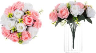 RRP £24.99 Nuptio Flower Ball Arrangement Bouquet: 2 Bunches of 15 Roses Pink & White Fake Flowers