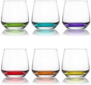 Tumbler Glasses. Coloured Base (Pack of 6) Juice Drinking Glasses Set. 345ml