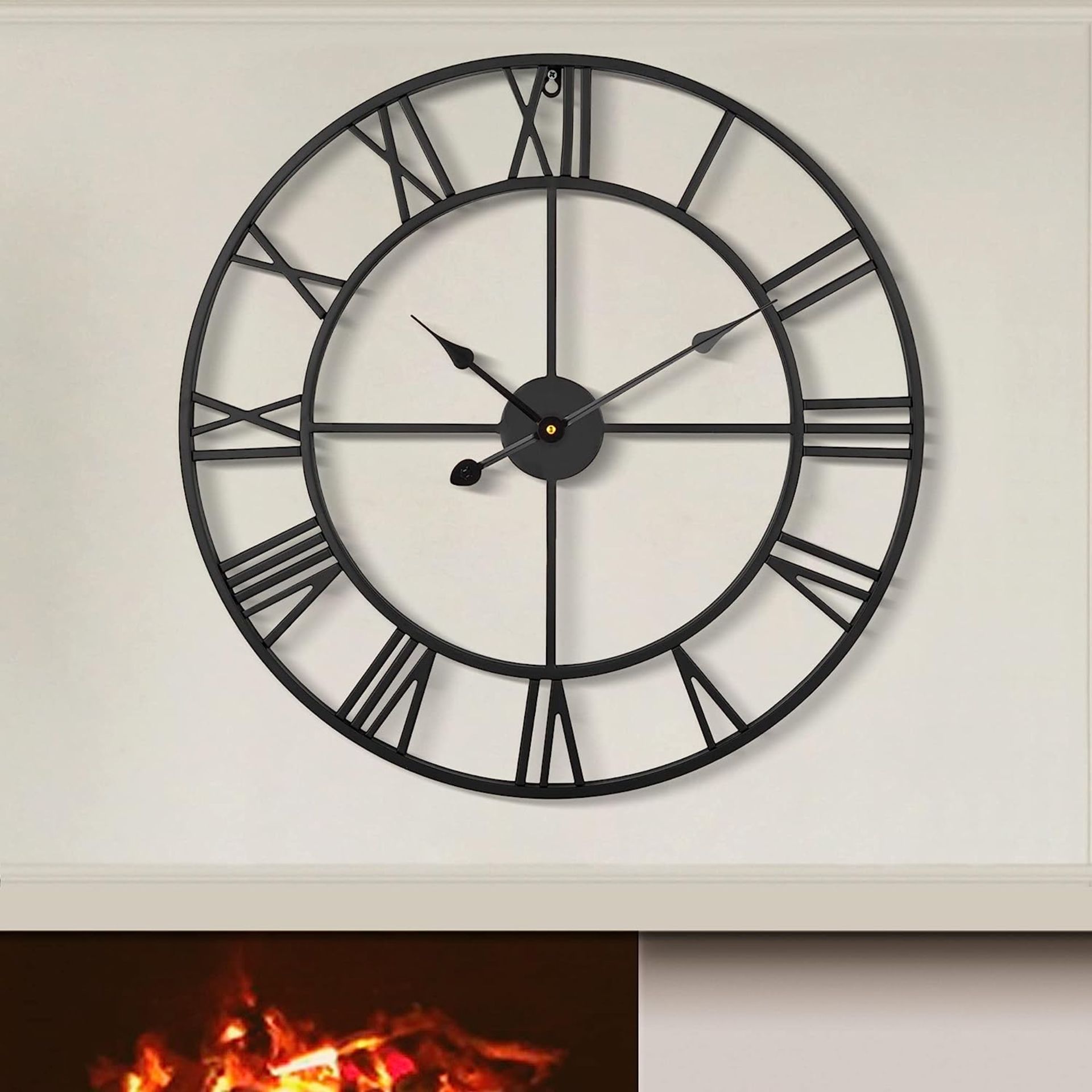 RRP £89.99 HAITANG 80CM Large Wall Clock 30 Inches Oversized Modern Round Black Metal Nearly