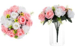 RRP £24.99 Nuptio Flower Ball Arrangement Bouquet: 2 Bunches of 15 Roses Pink & White Fake Flowers