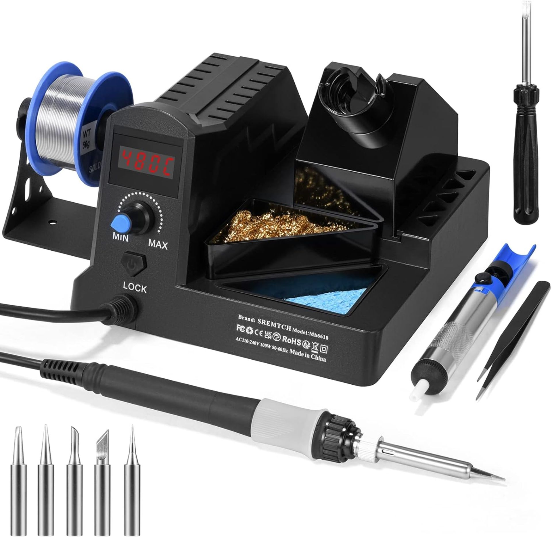 RRP £45.99 SREMTCH Soldering Station 100W Solder Station with LED, 180°C~480°C Adjustable Temp,