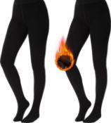 RRP £160 Set of 8 x MANZI (2-Piece) Women Fleece tights for Winter Black Thermal Super Thick Warm