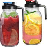 RRP £23.99 Tebery 2 Pack 1.9L Wide Mouth Glass Mason Jar Pitcher with Handle Lids, 64oz Water Carafe