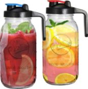 RRP £23.99 Tebery 2 Pack 1.9L Wide Mouth Glass Mason Jar Pitcher with Handle Lids, 64oz Water Carafe