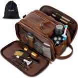 RRP £115 Set of 5 x Water-Resistant Leather Toiletry Bag for Men, Women Large Travel Wash Bag