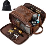 RRP £115 Set of 5 x Water-Resistant Leather Toiletry Bag for Men, Women Large Travel Wash Bag