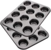 Tebery 2 Pack 12 Muffin Cake Pan Baking Tray, Pudding Baking Pan, Carbon Steel Muffin Cupcake Tin