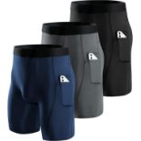 RRP £20.99 Niksa 3 Pack Mens Compression Shorts Running Base Layer Shorts Men’s Compression