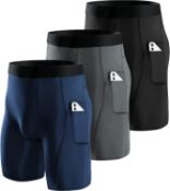 RRP £20.99 Niksa 3 Pack Mens Compression Shorts Running Base Layer Shorts Men’s Compression