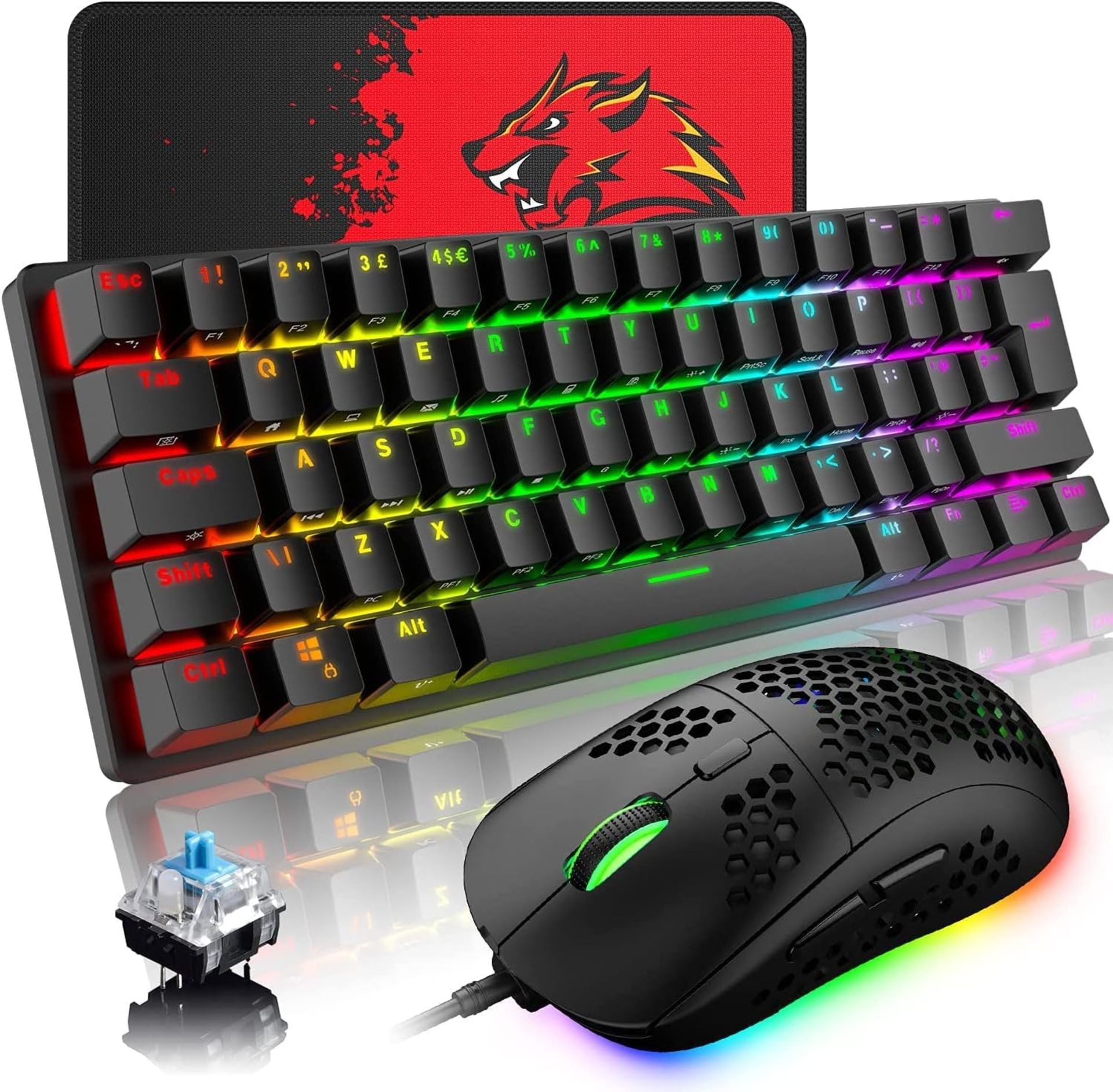 RP £45.99 UK Layout 60% Mechanical Keyboard Wired USB C 14 Chroma RGB Backlit Gaming Keyboard +