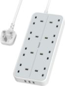 Extension Lead with 3 USB Slots, TESSAN 8 Way Extension Plug Sockets with 2M Cable, 13A Wall Mounted