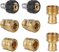 RRP £175 Set of 7 x Qooltek Pressure Washer Adapter Set, Brass Couplers of M22-14 Swivel to 3/8"