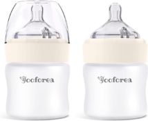 RRP £23.99 Yooforea 2-Pack Glass Baby Bottle, 6M+ Fast Flow Nipple I Anti-Colic, Stable Base I