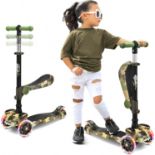 RRP £50.99 Hurtle, 3 Wheeled Kids Scooter, Foldable Kick Scooter w/Flip-able Seat, Flashing