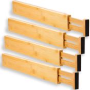 RRP £60 Set of 3 x MASS DYNAMIC Bamboo Drawer Dividers - 4pcs Set. Adjustable & Spring Loaded,