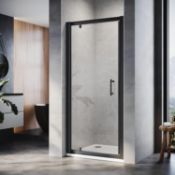RRP £149,99 ELEGANT 800mm Black Pivot Hinge Shower Enclosure 6mm Glass Reversible Cubicle Door