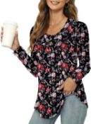 RRP £90 Set of 6 x KISSMODA Ladies Pleated Tunic Tops for Women Buttons up Long Sleeve Shirts Floral