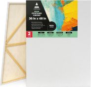 RRP £68.99 Arteza 90 x 120 cm (36" x48”) Stretched White Blank Canvas, Bulk Pack of 2, Primed,