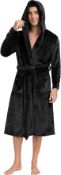 RRP £23.99 Lovasy Men's Dressing Gown with Hood Warm Fleece Bathrobe, S