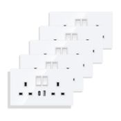 RRP £54.99 JIMEIDA 5 Pack Double Switched Socket 13 Amp with USB A and Type C Charging Ports Crystal
