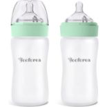 RRP £25.99 Yooforea 2-Pack Glass Baby Bottle, 6M+ Fast Flow Nipple I Anti-Colic, Stable Base I