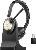 RRP £47.99 Wireless Headset, Bluetooth Headset With Microphone Noise Canceling & USB Dongle, On