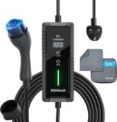 RRP £89.99 bokman Portable EV Charger UK 3 Pin, 5 Meters | 6/8/10/13A | 3.3kW | IP67 Waterproof,