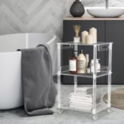 RRP £89.99 yabymy Clear Acrylic Side Table with locking wheels,3-Tier End Table with Armrests, Small