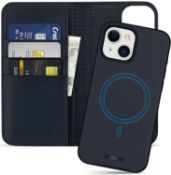RRP £60 Set of 2 x SHIELDON Case for iPhone 15, Genuine Leather Wallet 2 in 1 Detachable Folio