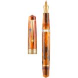 RRP £35.99 Asvine P20 Piston Fountain Pen Amber Resin, Iridium Medium Nib Gold Trim Smooth Writer