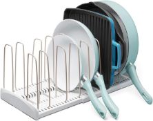 RRP £27.99 YouCopia StoreMore Expandable Cookware Rack, Adjustable Pan and Pot Lid Organiser for