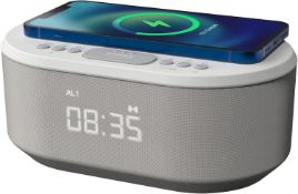 RRP £39.99 i-box Alarm Clocks Bedside, Alarm Clock with Wireless Charging, Bluetooth Speaker,
