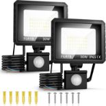 RRP £29.99 2Pcs Security Lights Outdoor Motion Sensor - 30w Pir LED Floodlight Outside Light Mains