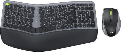 RRP £39.99 Ergonomic Wireless Keyboard and Mouse Set, 2.4Ghz USB Keyboard Mouse, Split Layout for
