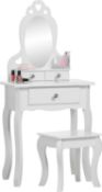 RRP £89.99 Runesol Girls Dressing Table (Age 3-7yrs) With Mirror and Stool, Children White Wooden,