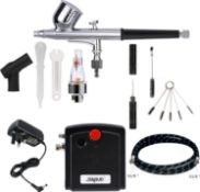 RRP £49.99 SAGUD Airbrush Kit with Mini Air Brush Compressor Dual - Action Gravity Feed Air Brush