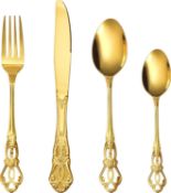 Royal Golden Cutlery Set, MAIENSI 16 Piece Cutlery Set Flatware Set for 4 People Palace Style Mirror