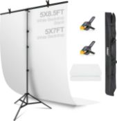RRP £38.99 EMART White Background with Stand 1.5x 2.6m, 1.5x2.0m Backdrop with T-Shape Backdrop