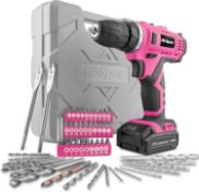 RRP £49.99 Hi-Spec 50 Piece 12V Pink Drill Driver & Multi Bit Set. High Speed Cordless &