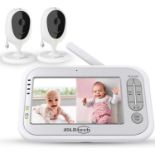 RRP £99.99 JSLBtech Video Baby Monitor Split Screen with 2 Cameras 5" LCD Screen, Auto Night Vision,